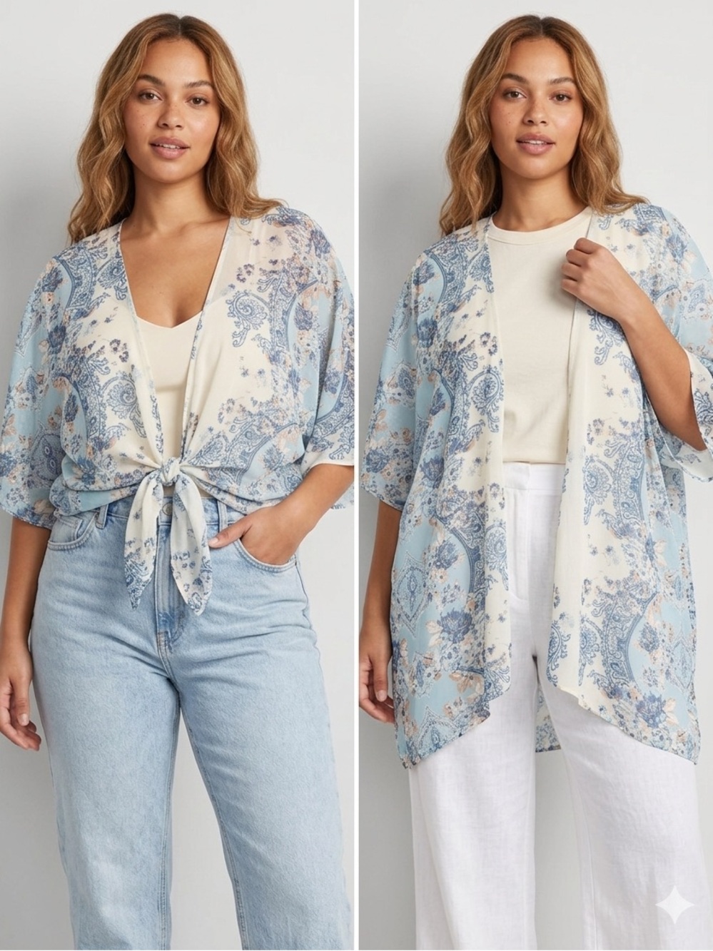 Liberty Love Blue and Cream Paisley Tie-Front Tunic